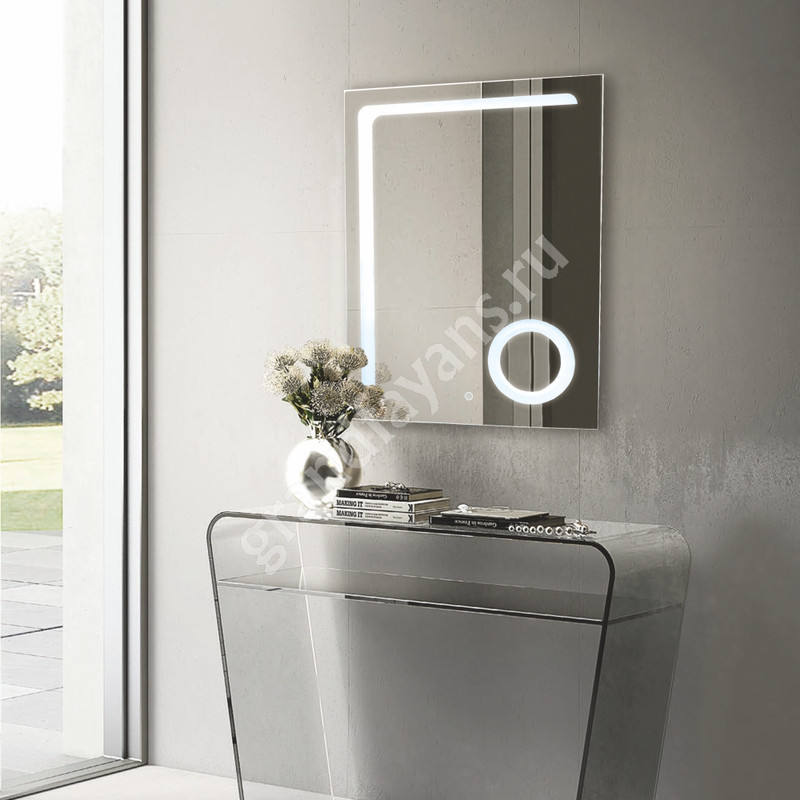 Серебряные зеркала — Зеркало Клио 600х800 ((LED подсветка, сенсорный выключатель, диммер, увеличительное зеркало) фото 0