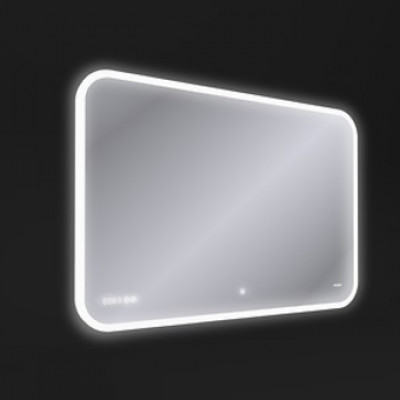 фото Зеркало LED 011 design 100x80 с подсветкой часы металл. рамка прямоугольное