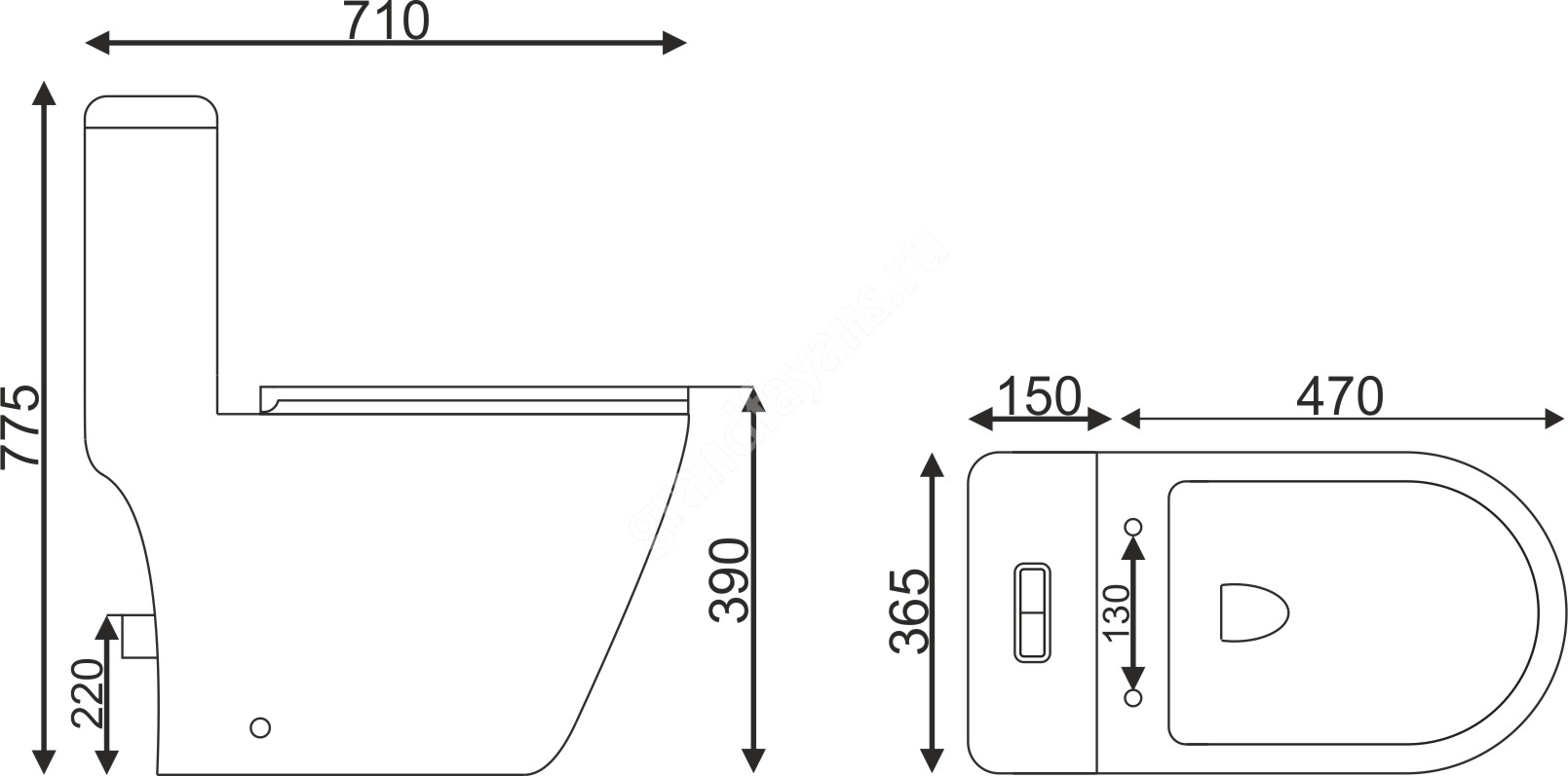 EvaGold — Унитаз-моноблок T1070 безободковый круговой смыв, сиденье тонкое ДП, арматура (с гофрой и подводкой) фото 9