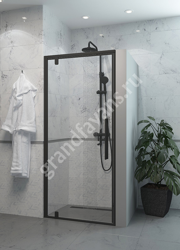 EvaGold — JY150D Душевое ограждение (в дверной проем)  90х190, прозрачное стекло,чёрный профиль фото 0