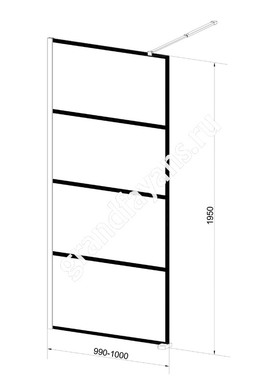 EvaGold — PF01 Душевое ограждение напольное неподвижное 100х195, прозрачн.стекло/чёрные полосы/чёрн.профиль фото 1