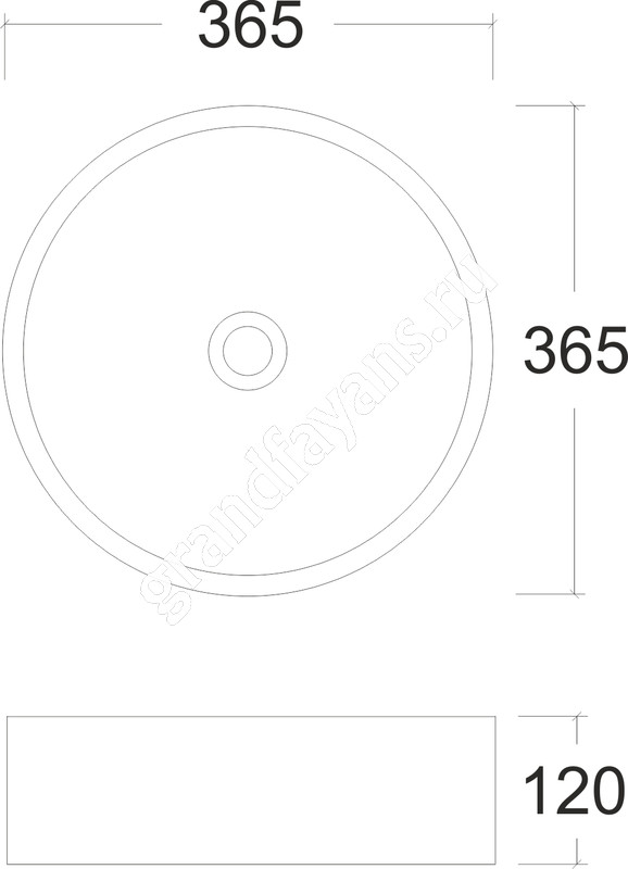 EvaGold — Умывальник накладной A524BS круглый без перелива (365*365*120 мм) фото 4