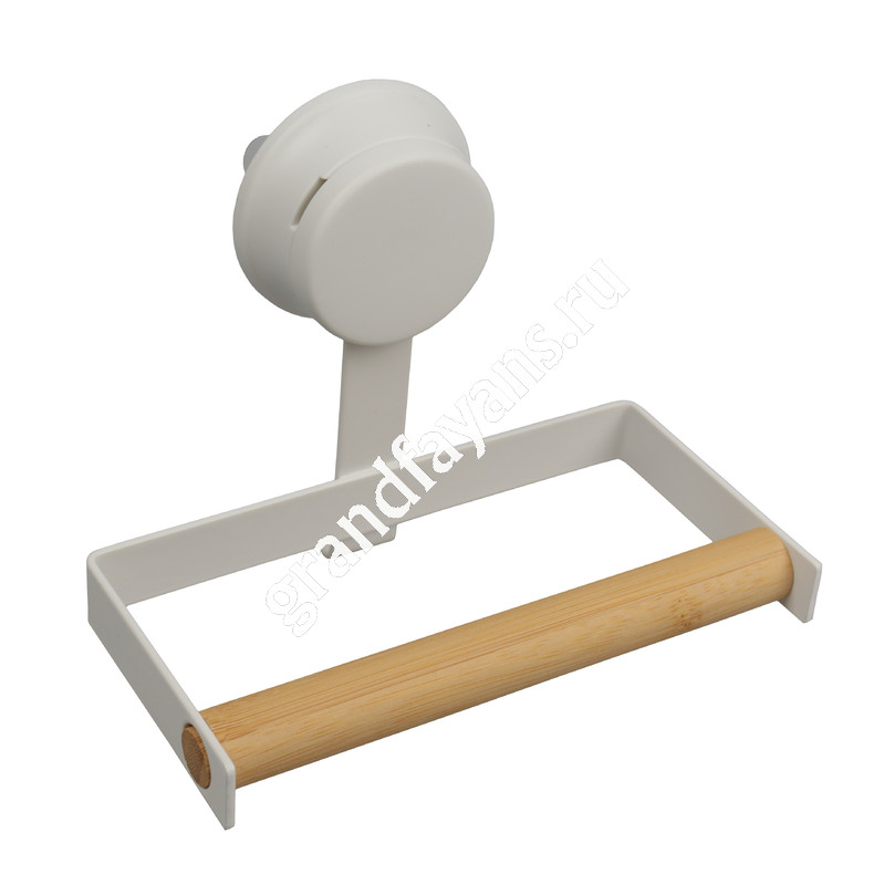 АкваЛиния — держатель для полотенец белый, металл/бамбук на присоске 15,5 см W7837-3 фото 0