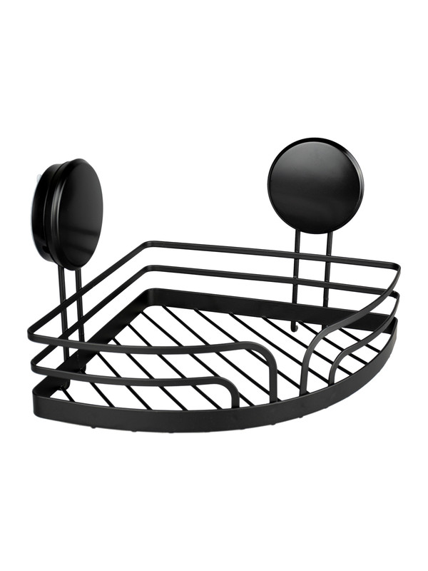 АкваЛиния — полка для ванной угловая металл черная на липучке W8002-2 фото 0