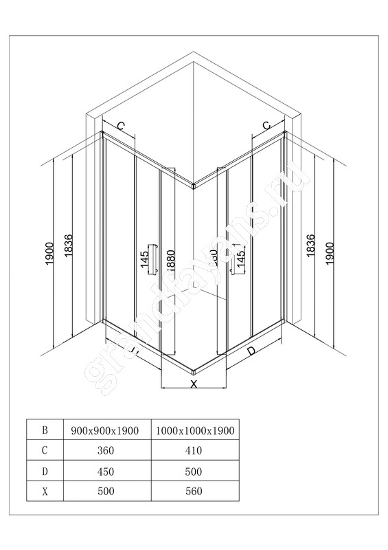 EvaGold — EG3C Душевое ограждение квадрат EvaGold 100х100, профиль хром, прозрачное стекло фото 2