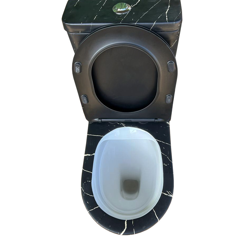  — A2801Black-G Унитаз-компакт безободковый с бачком мрамор черное золото, сиденье матовое (2 коробки) фото 2