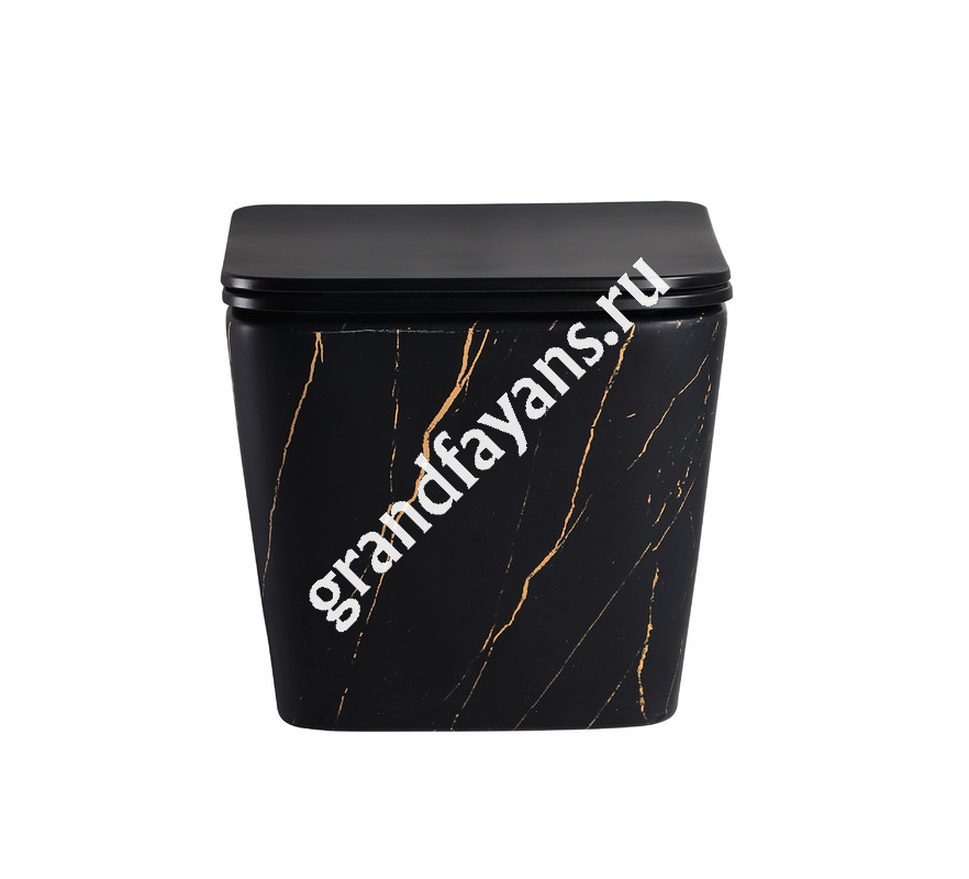 EvaGold — EG633Black-G Подвесной унитаз EvaGold мрамор черное золото, безободковый, сид. черн. мат. тонкое ДП фото 2