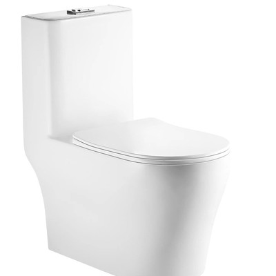 фото Унитаз-моноблок T1085 безободковый круговой смыв, сиденье тонкое ДП, арматура (с гофрой и подводкой)