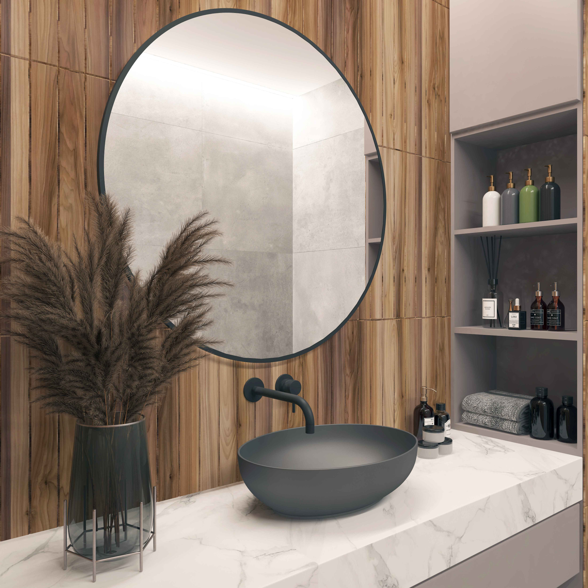 Умывальник накладной A433CDGRM серый матовый овальный без перелива (515*390*145 мм)