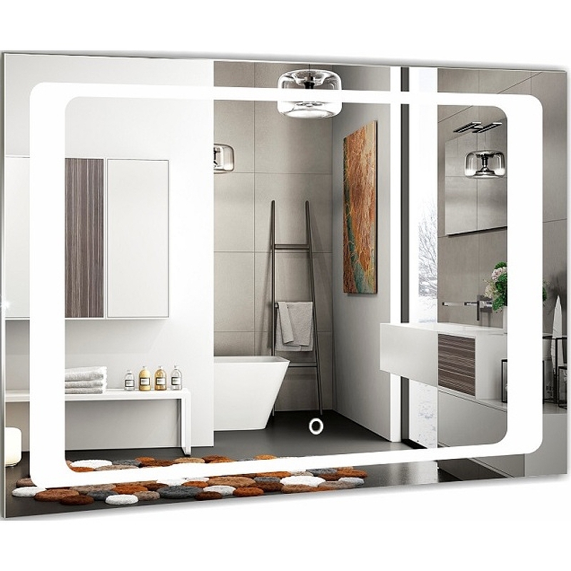 Зеркало Фортуна прямоугольное 800х600-3 (часы+подогрев)