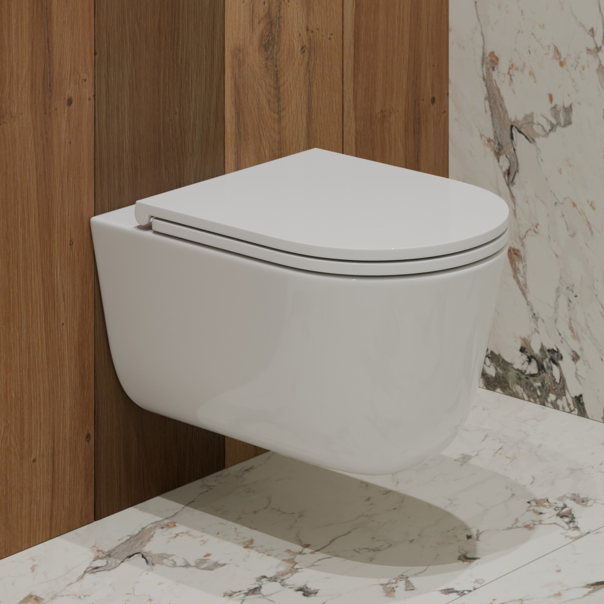 Унитаз подвесной K708T с круговым смывом безободковый, сиденье тонкое ДП, крепления