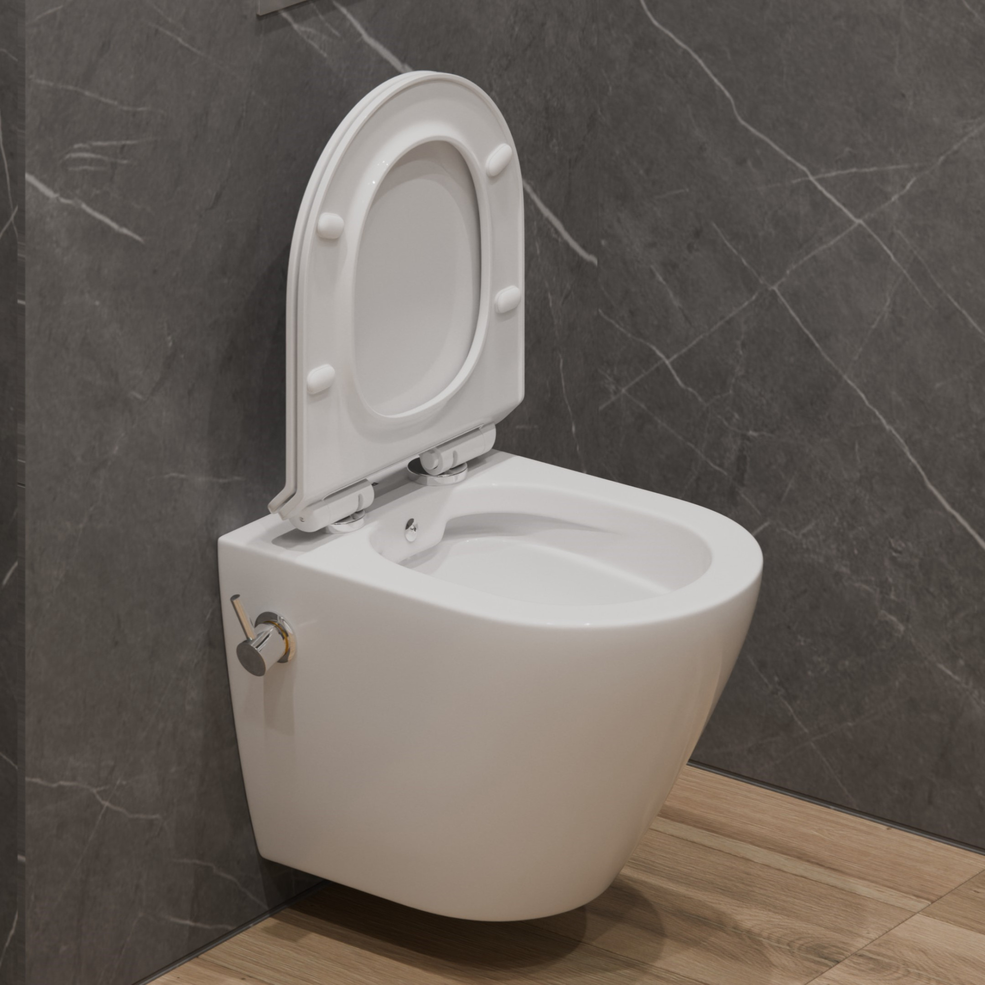 Унитаз подвесной K505B с биде безободковый, сиденье тонкое ДП, крепления