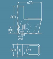 Унитаз-моноблок T1089 безободковый круговой смыв, сиденье тонкое ДП, арматура (с гофрой и подводкой)