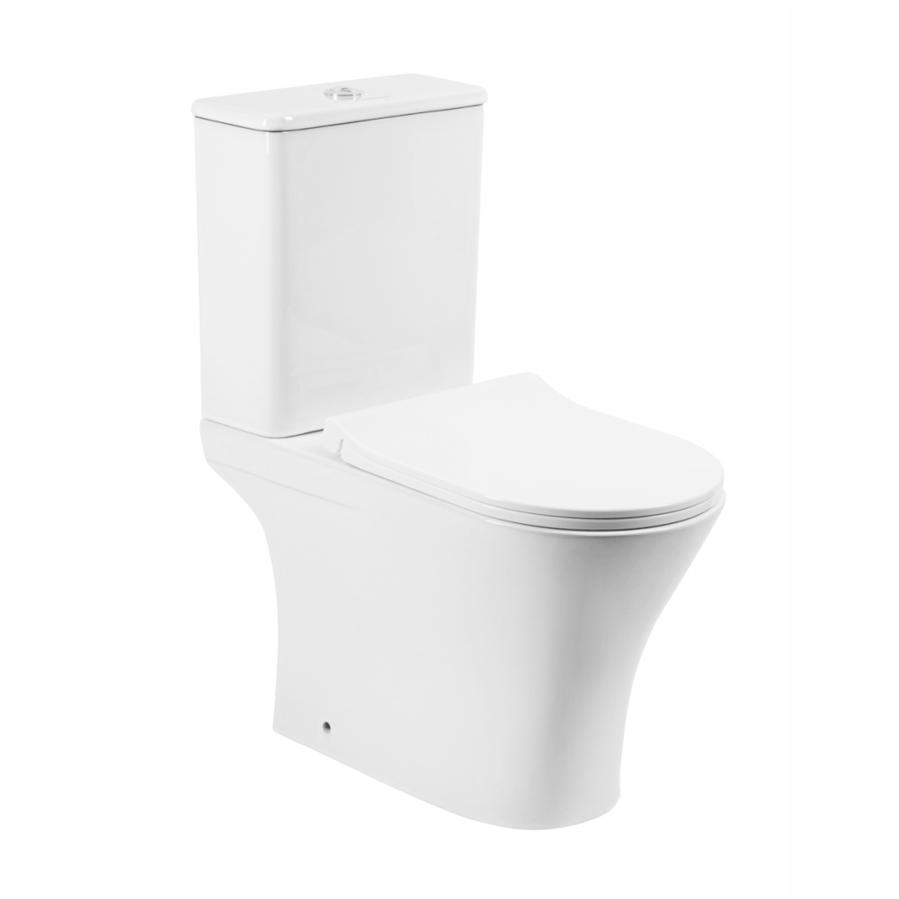 Унитаз-компакт EG306T безободковый круговой смыв, сиденье тонкое ДП, крепления, арматура, горизонтальный выпуск (T2334)