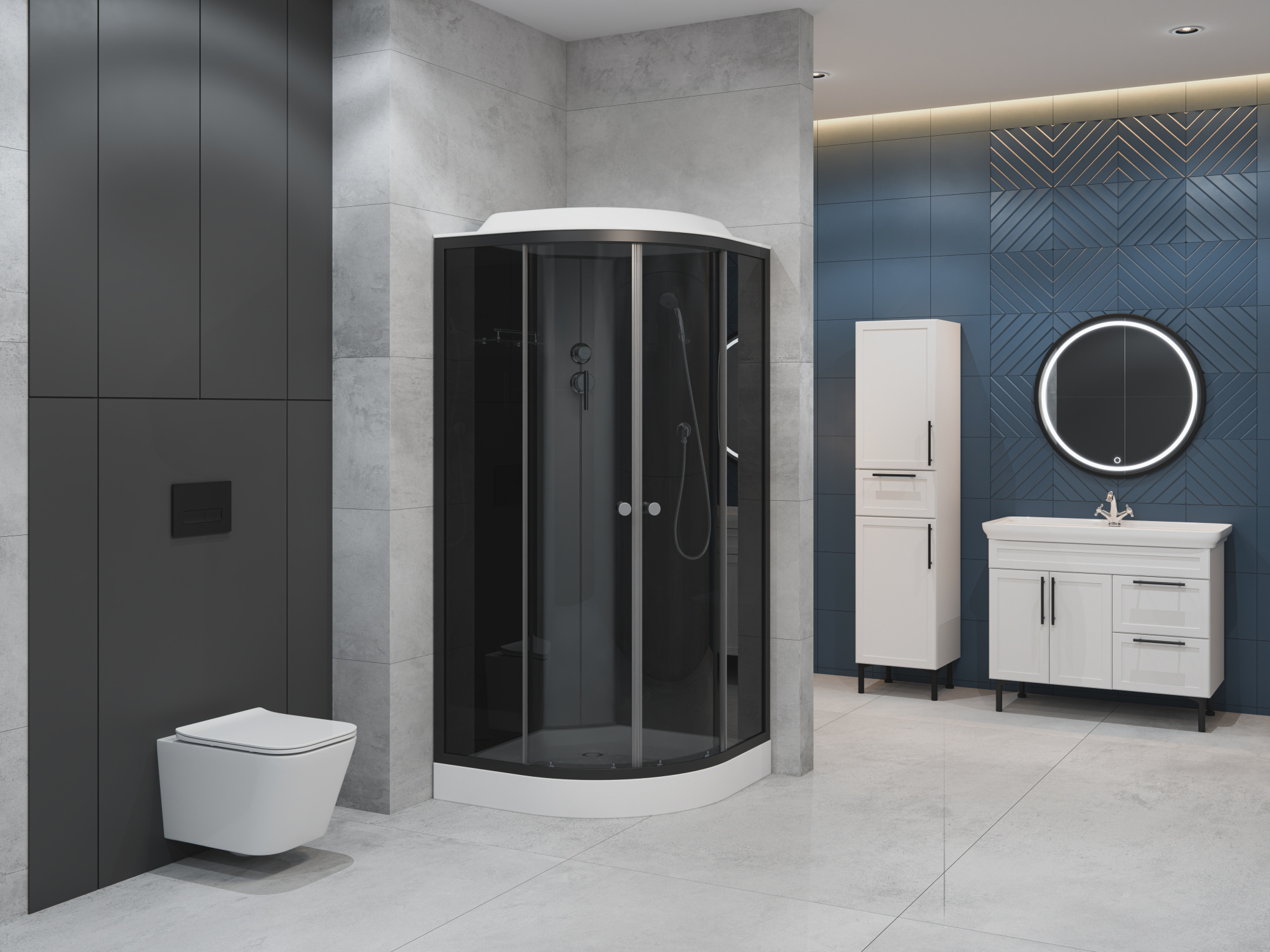 ДК EvaGold полукруг T901BB (90*90, низ.под., тонир. стек., черн. стен., черн. матовый проф. 3к.)