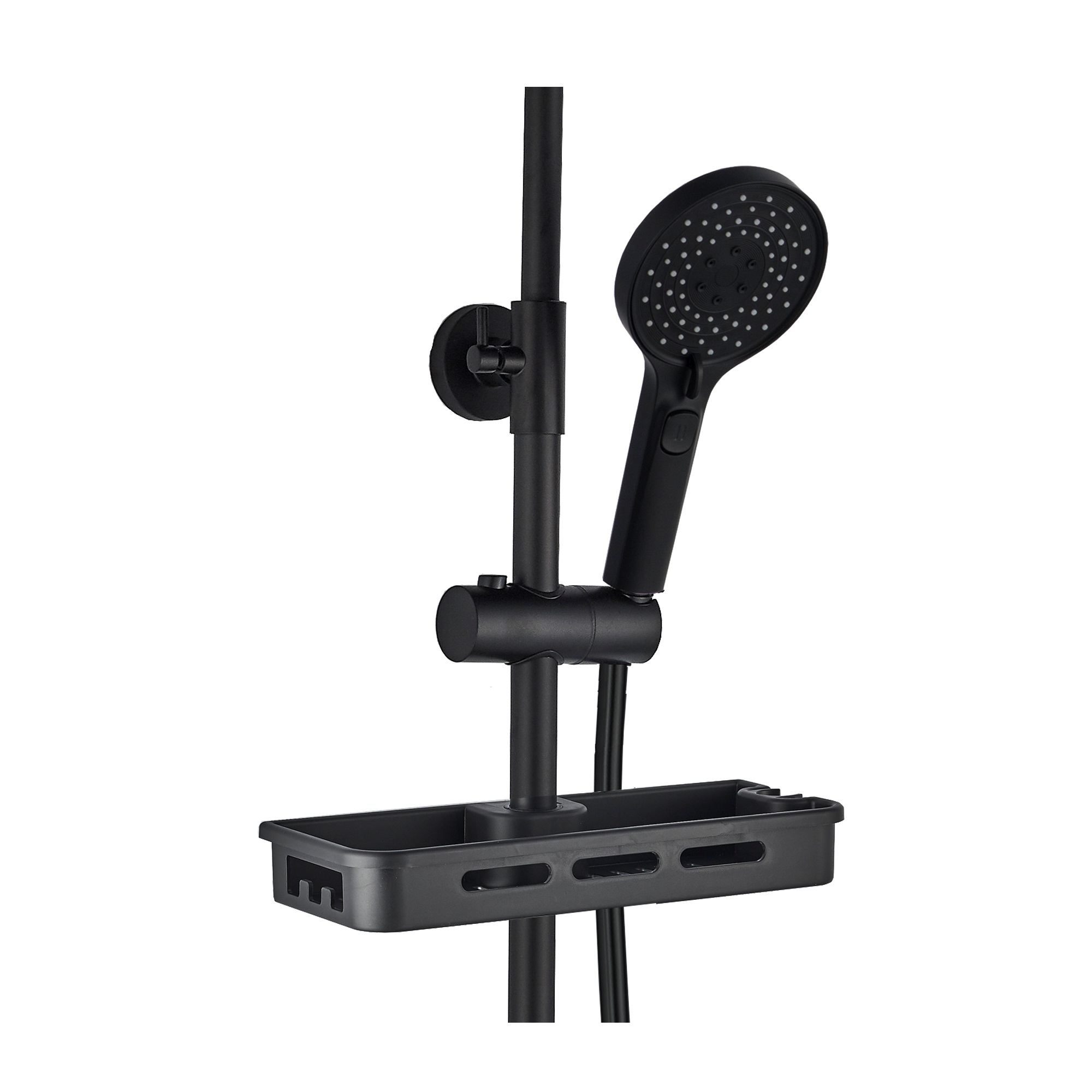 Queens FS09B-PVD Душевая стойка (150 см) со смесителем, полкой, латунь, черный EvaGold