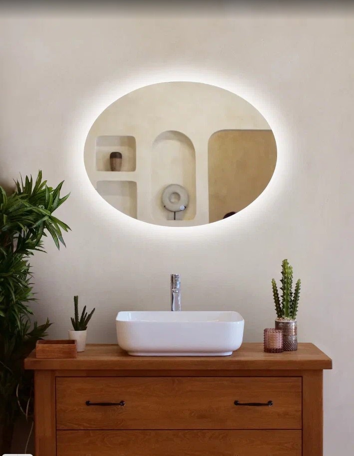 Зеркало Agate 80х60 овальное с LED подсветкой (2 варианта навеса)