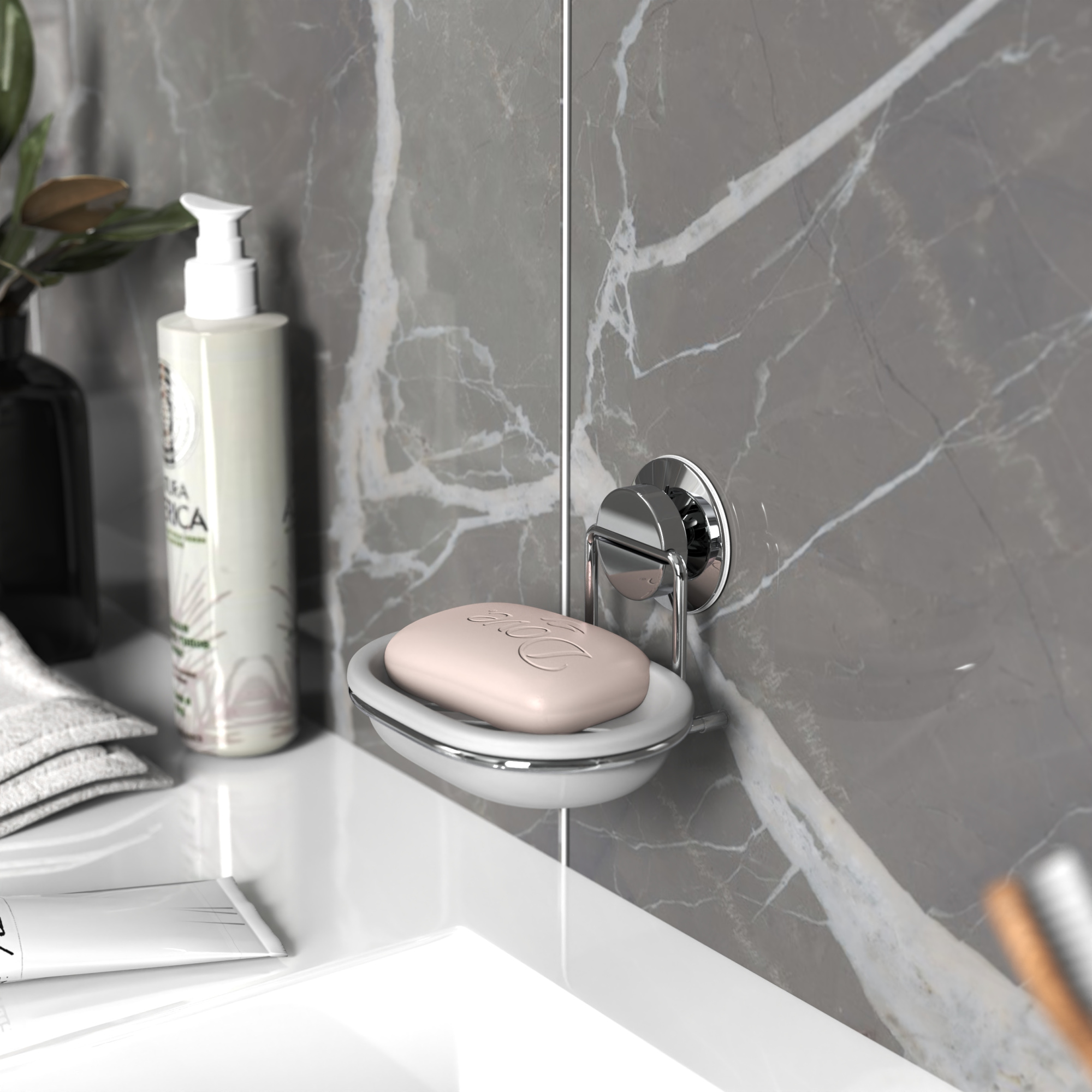 Мыльница для ванной настенная на присоске пластиковая Fora "ATLANT"