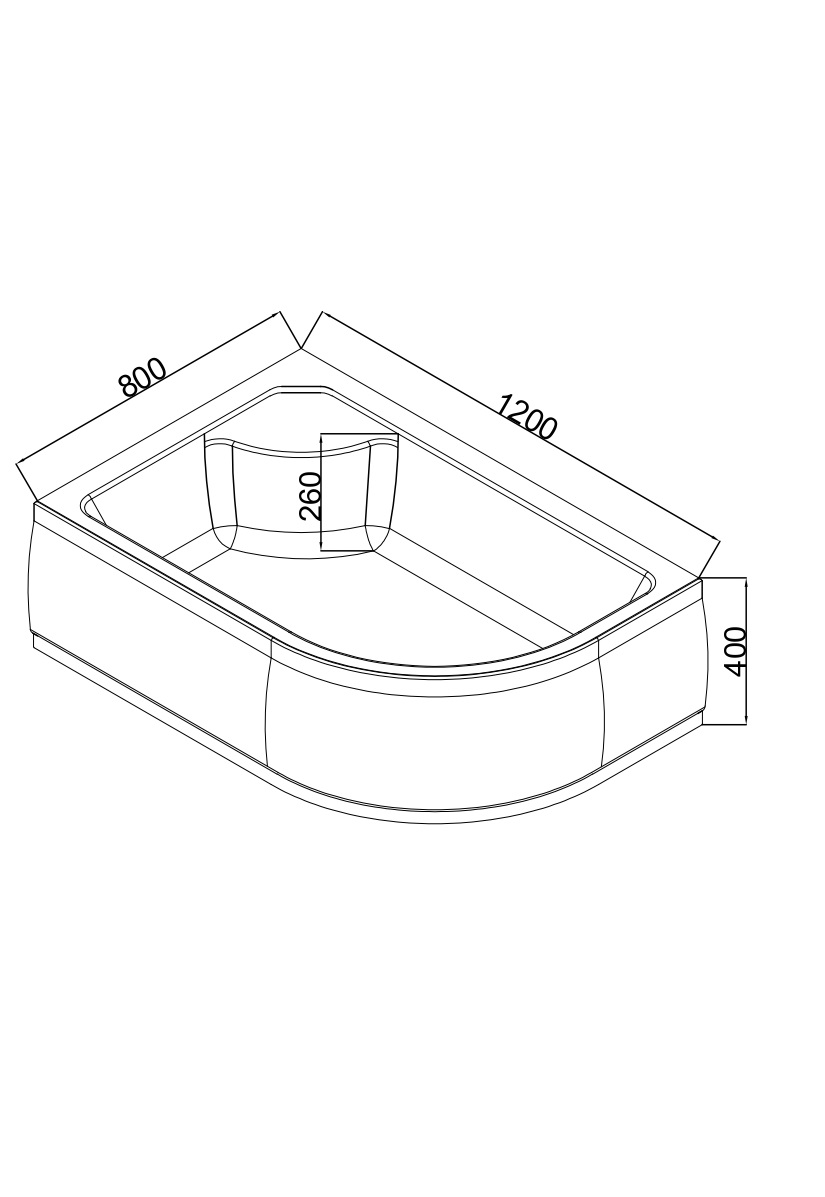 EG230018 Поддон акриловый 120х80х40 левый полукруглый (с сифоном)