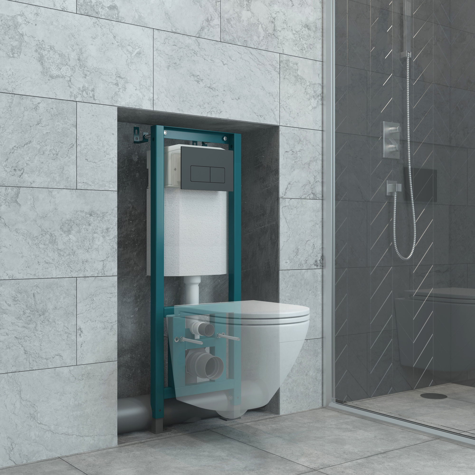 Кнопка смыва EvaGold 07, пластик прямоугольн черный матовый для инсталляции EvaGold 400 и EvaGold500