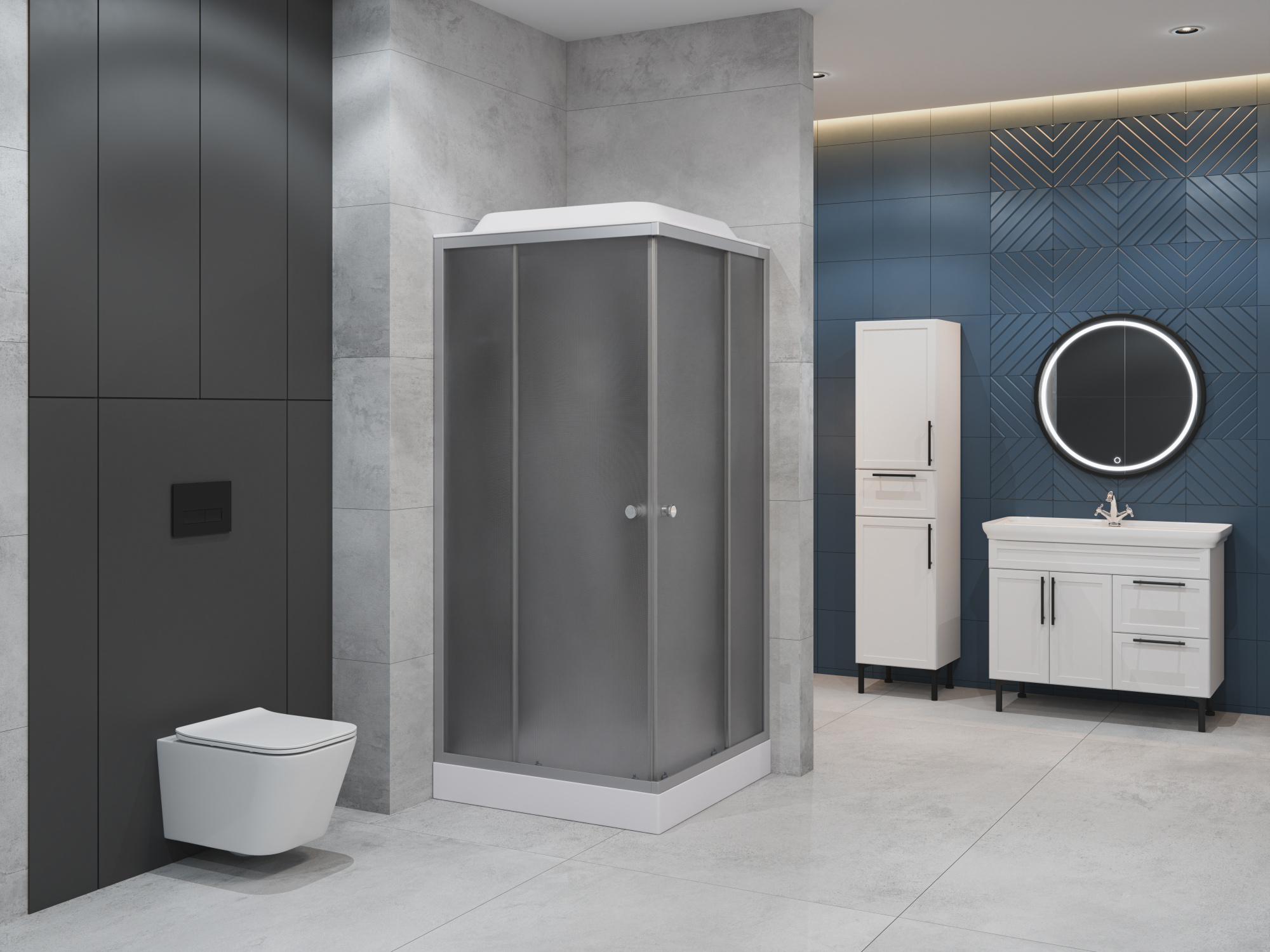 ДК EvaGold квадрат F901BS-Q (90*90, низ.под., рифл. стек., черн. стен., хром матовый проф. 4к.)