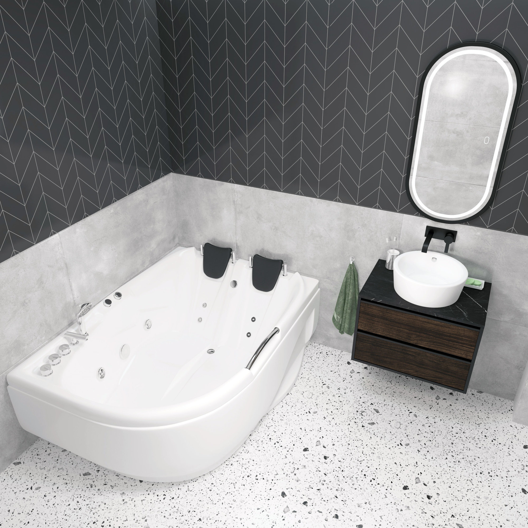 Ванна ГМ 1200*1700*650 с насосом OLB-807 R с переливом