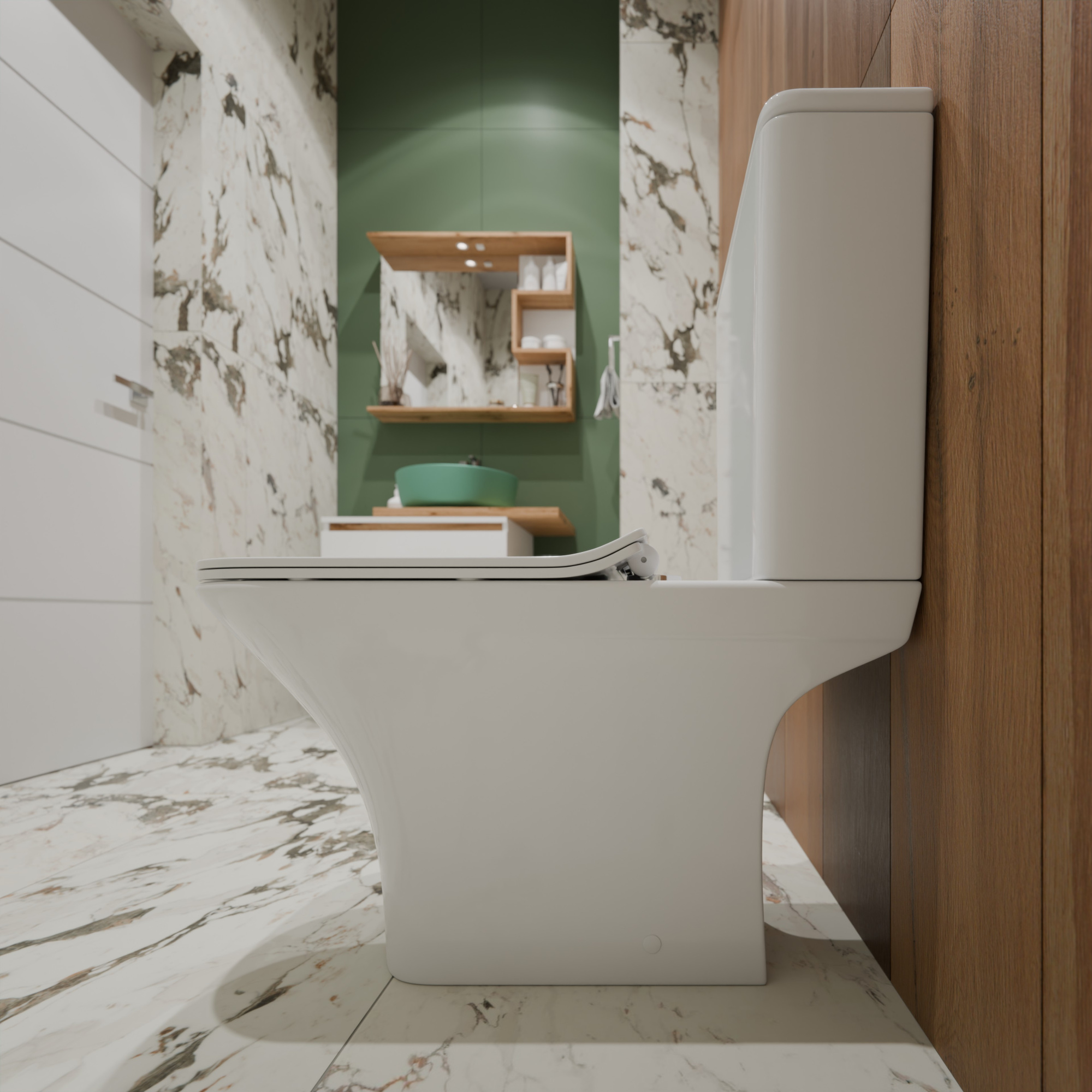 T2335 Унитаз-компакт, безободковый круговой смыв, сиденье тонкое ДП, крепления, арматура, горизонтальный выпуск