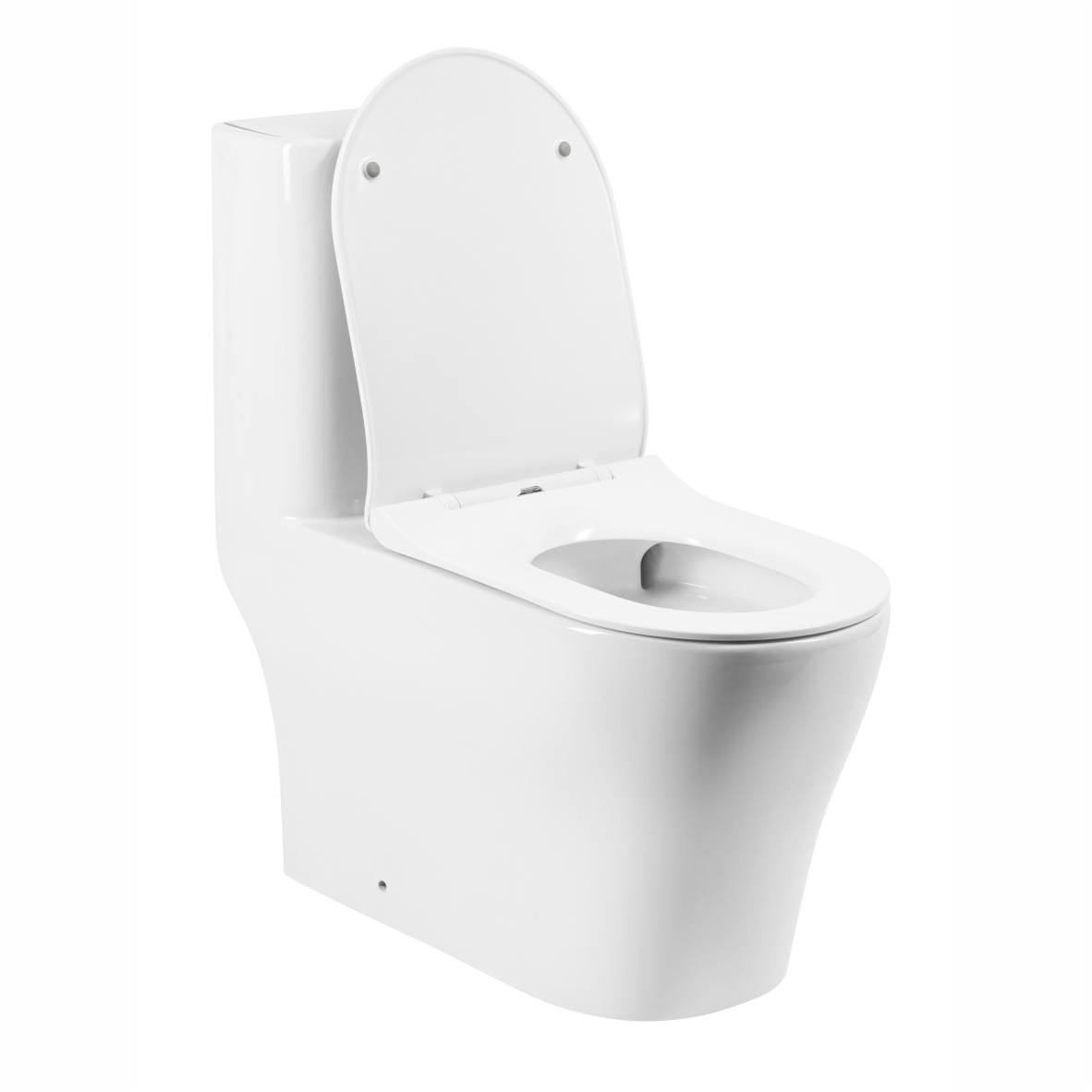 Унитаз-моноблок T1085 безободковый круговой смыв, сиденье тонкое ДП, арматура (с гофрой и подводкой)