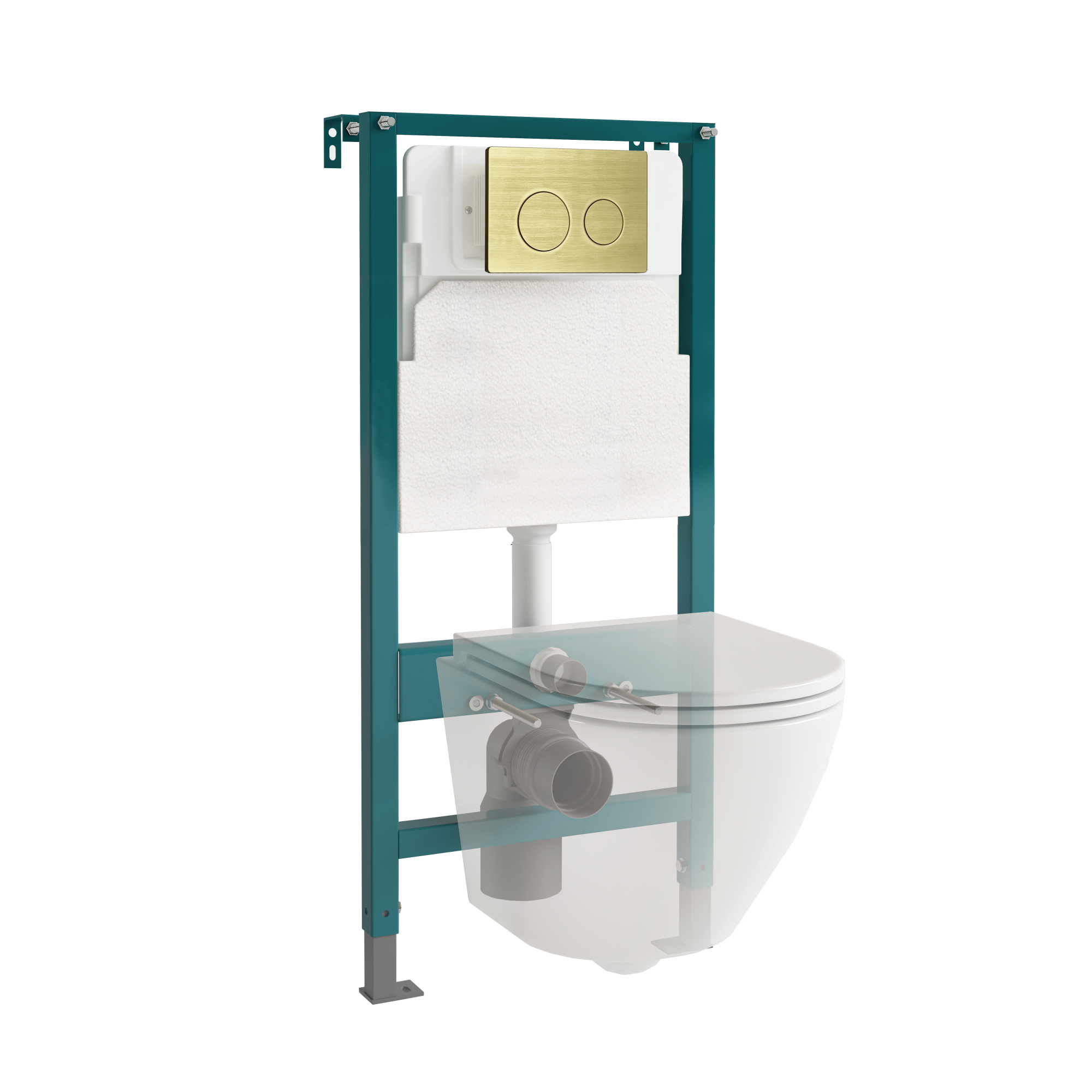 Кнопка смыва пневматическая EvaGold 03P, пластик круг золото для инсталляции EvaGold 500P с пневматическим управлением