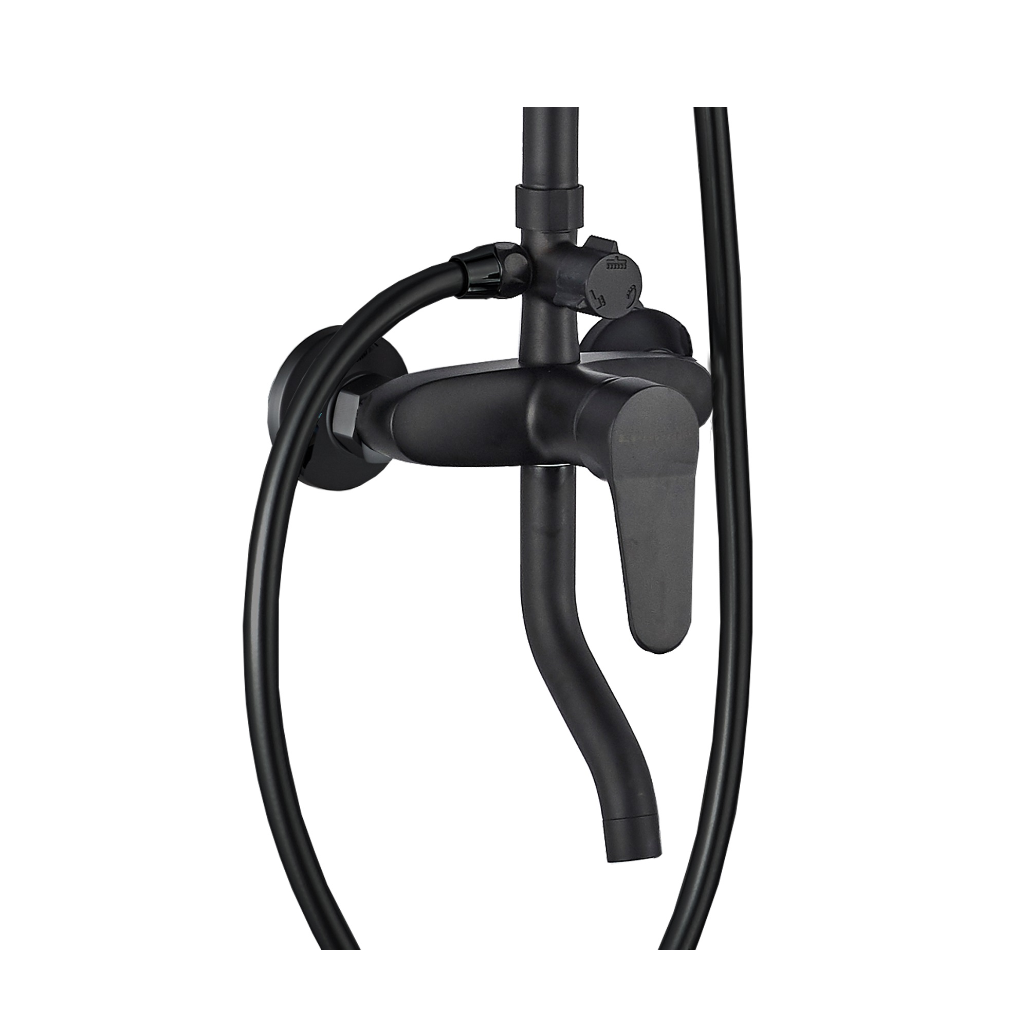 Queens FS09B-PVD Душевая стойка (150 см) со смесителем, полкой, латунь, черный EvaGold