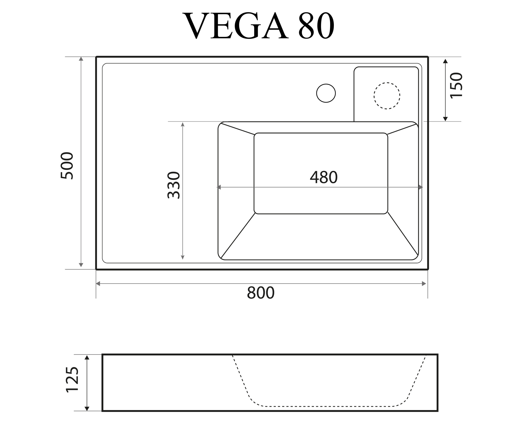 Раковина Vega 80  на стир. машину узкая 800*500*100 (кронштейн, крепление для умывальника)
