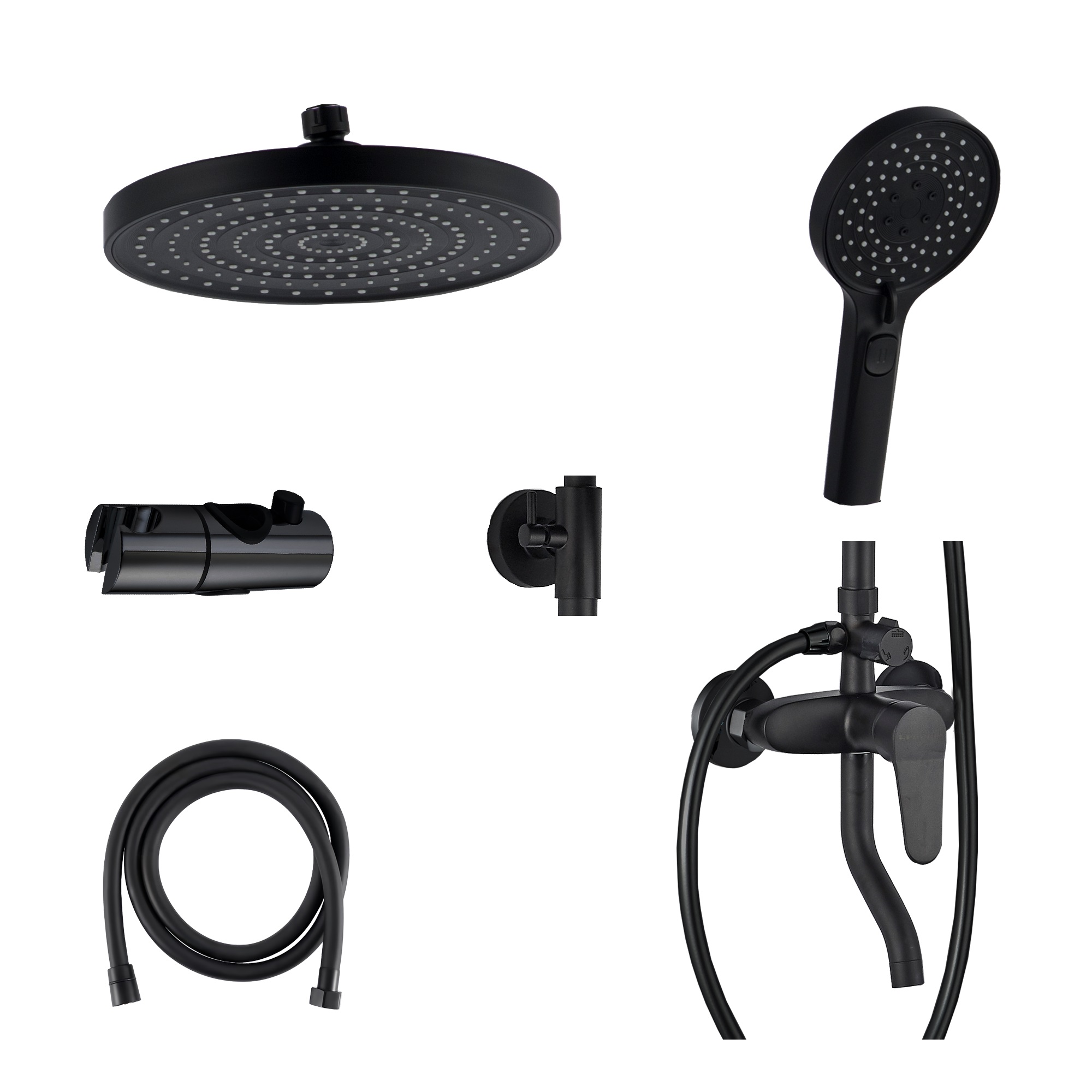 Queens FS09B-PVD Душевая стойка (150 см) со смесителем, полкой, латунь, черный EvaGold