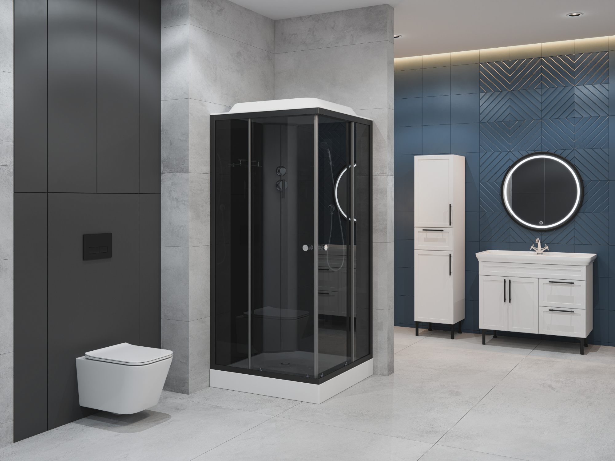 ДК EvaGold квадрат T901BB-Q (90*90, низ.под., тонир. стек., черн. стен., черный матовый проф. 4к.)