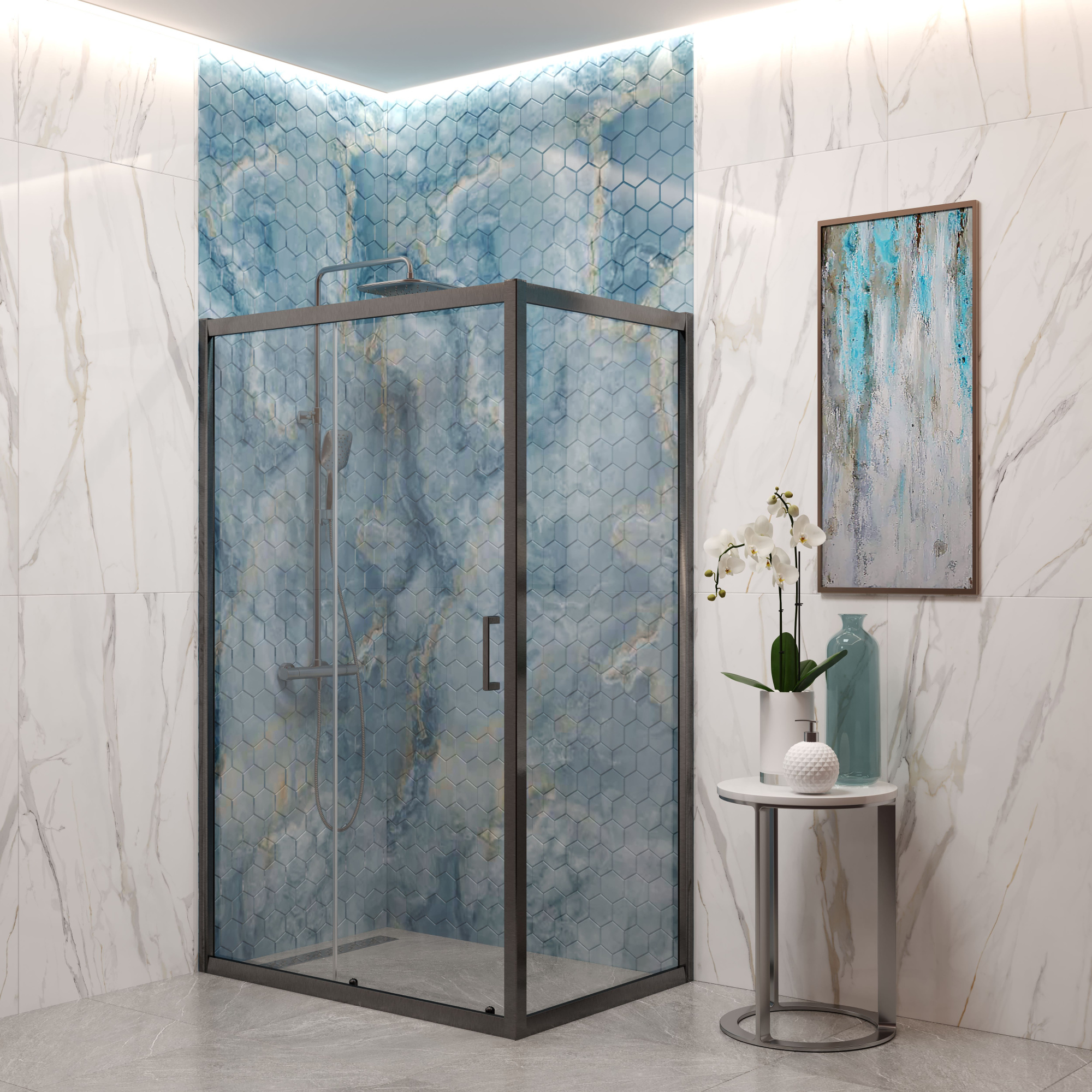 EG2G Душевое ограждение прямоугольное EvaGold 120х90, профиль оружейная сталь, прозрачное стекло