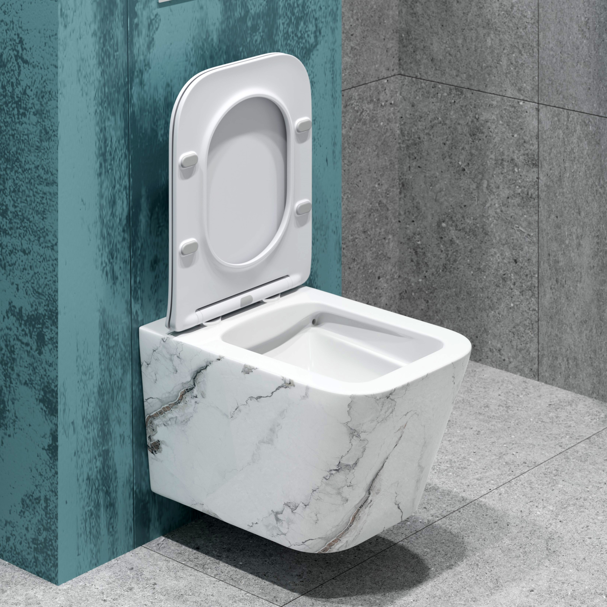 Унитаз подвесной K633MD белый мрамор безободковый, сиденье тонкое ДП, крепления