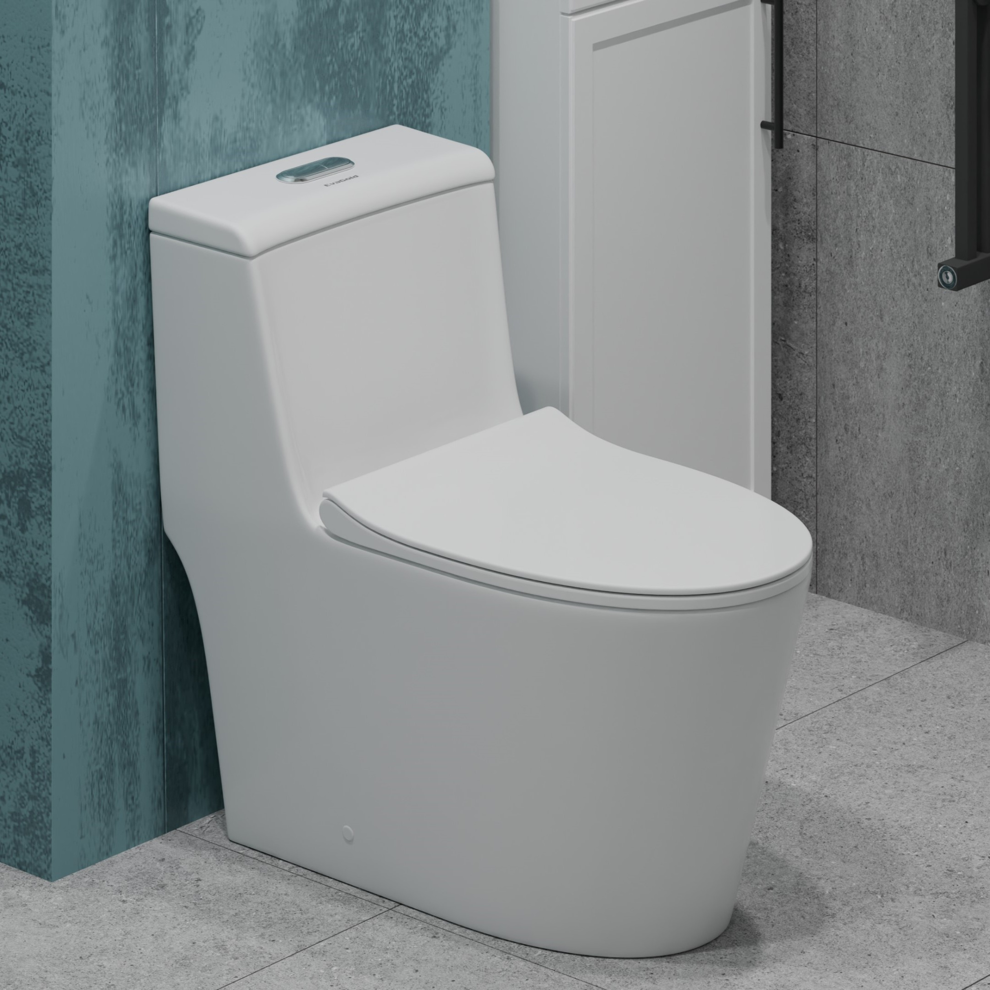 Унитаз-моноблок T1087 безободковый круговой смыв, сиденье тонкое ДП, арматура (с гофрой и подводкой)