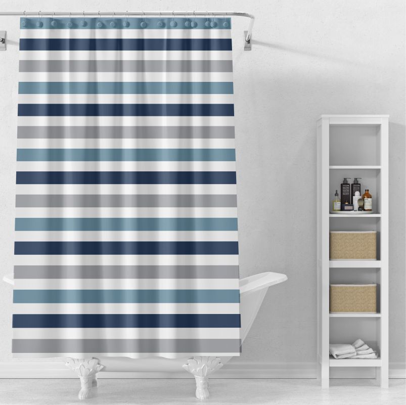 К Штора для ванной ПВХ Горизонт синий 180х200