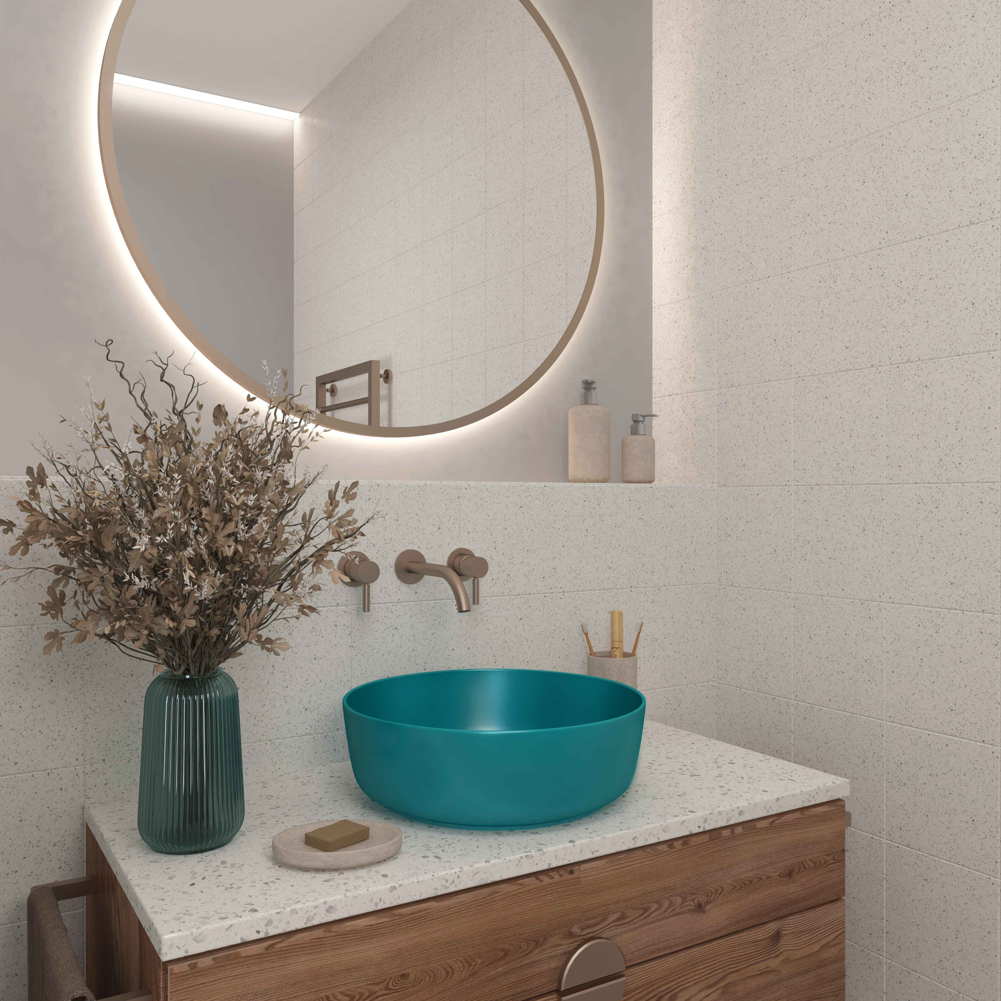 Умывальник накладной A607CDGM зеленый матовый круглый без перелива (440*440*140 мм)