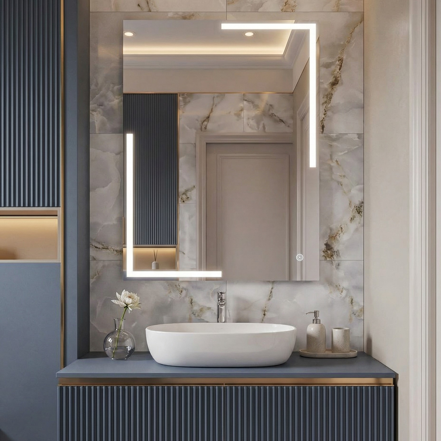 Зеркало Сидней 50х60 Лайт прямоугольное с LED подсветкой (2 варианта навеса)