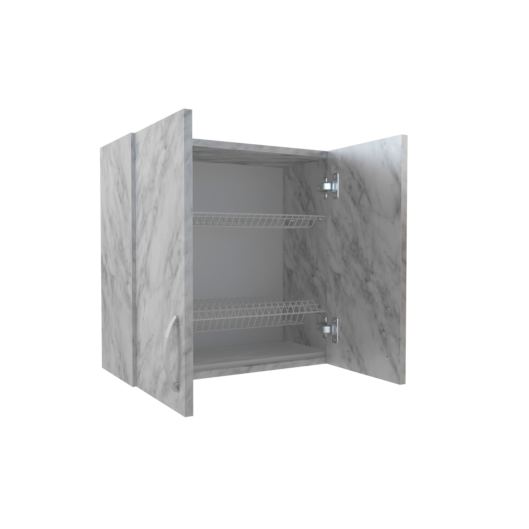 600 Шкаф навесной (для посуды) под сушку - белый мрамор