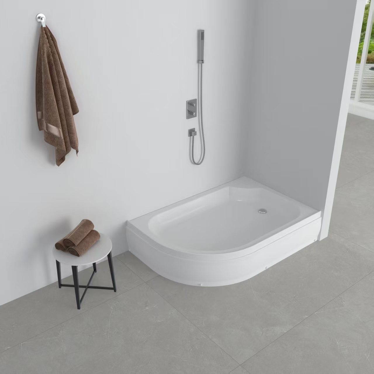 EG230024 Поддон акриловый 120х80х25 правый полукруглый (с сифоном)