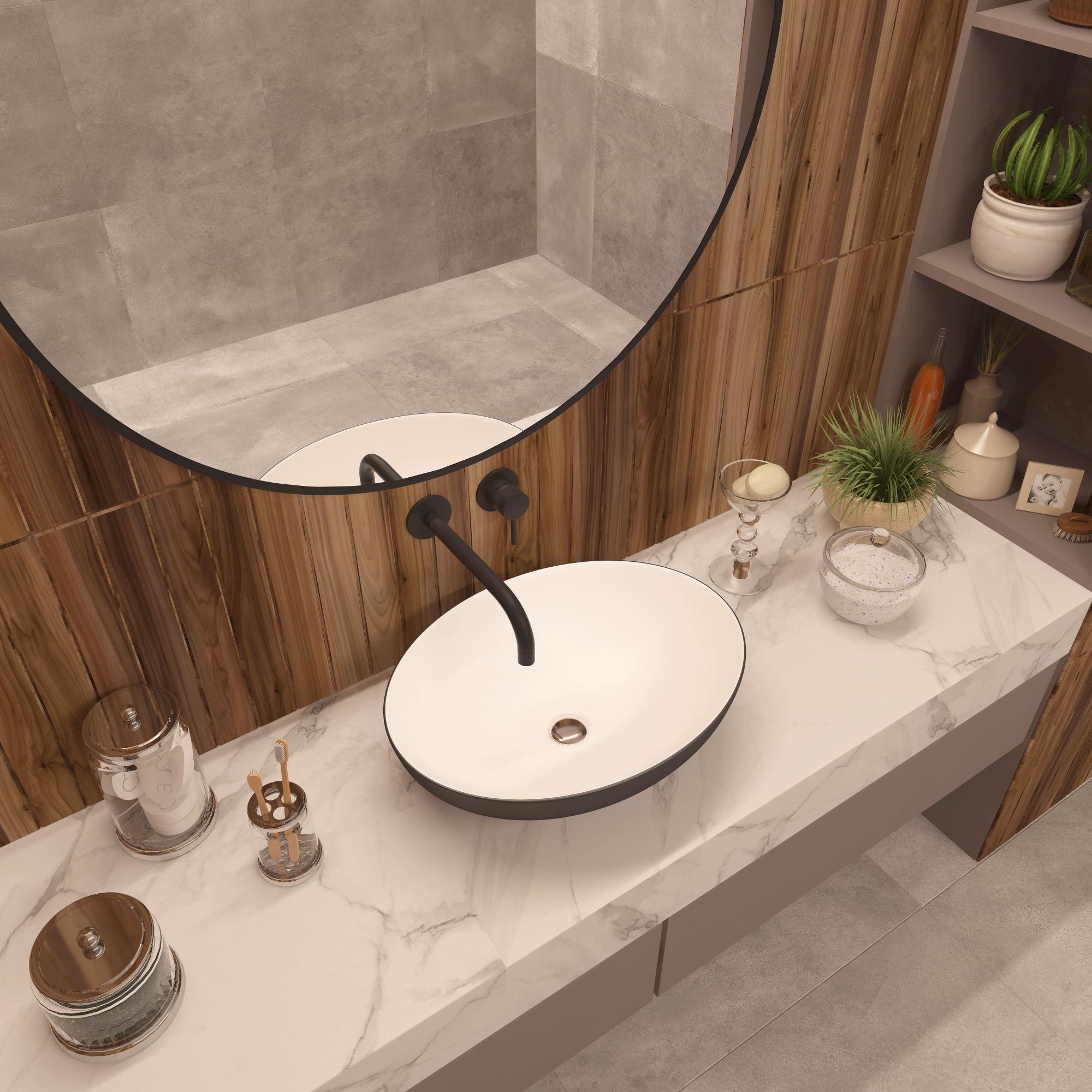 Умывальник накладной A433WGM серый матов+белый матов овальный без перелива (515*390*145 мм)