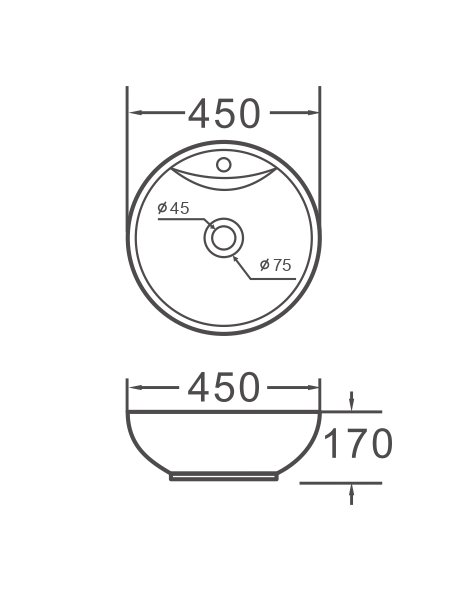 Умывальник накладной A047 круглый с переливом (450*450*170мм)