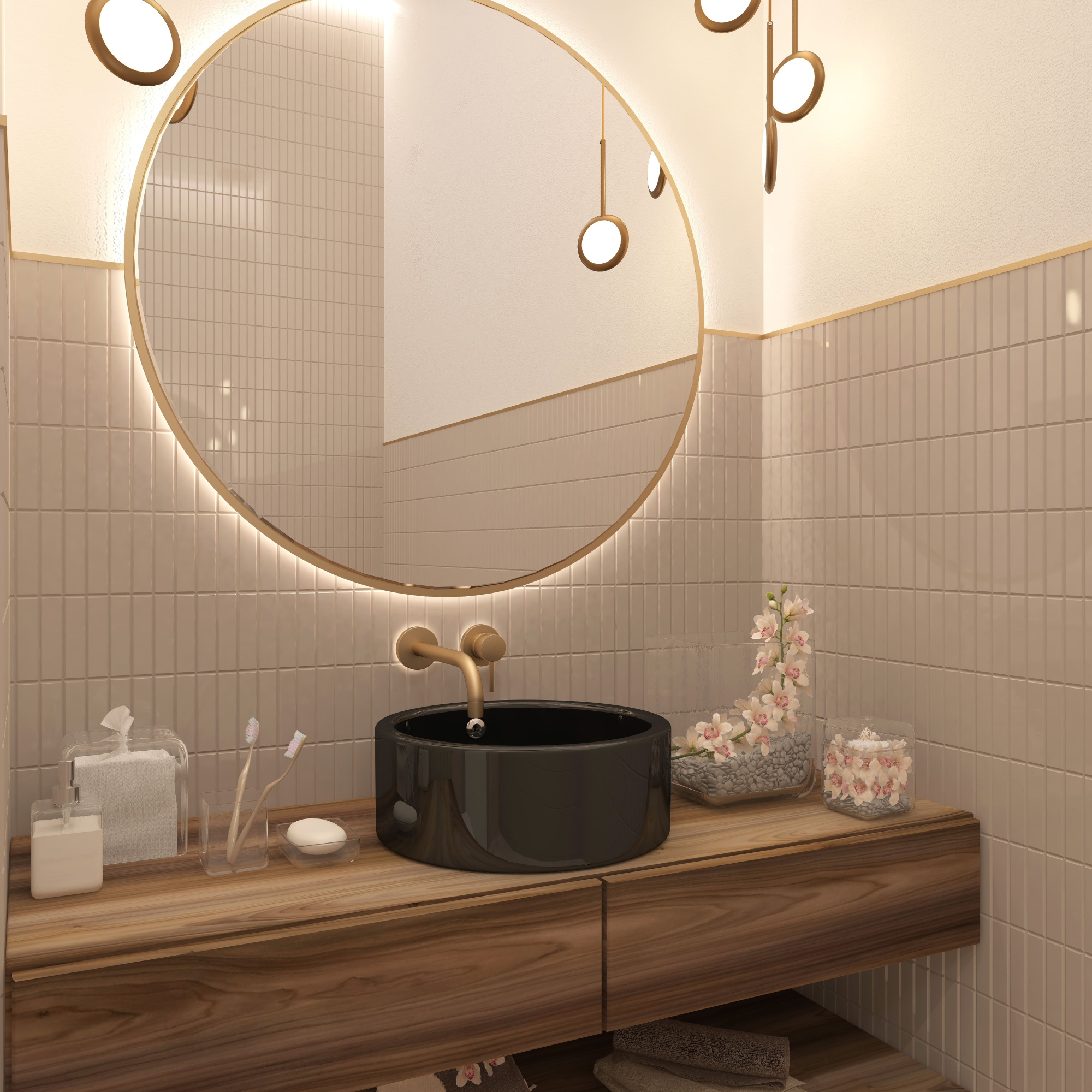 Умывальник накладной A028BG черный круглый с переливом (415*415*155 мм)