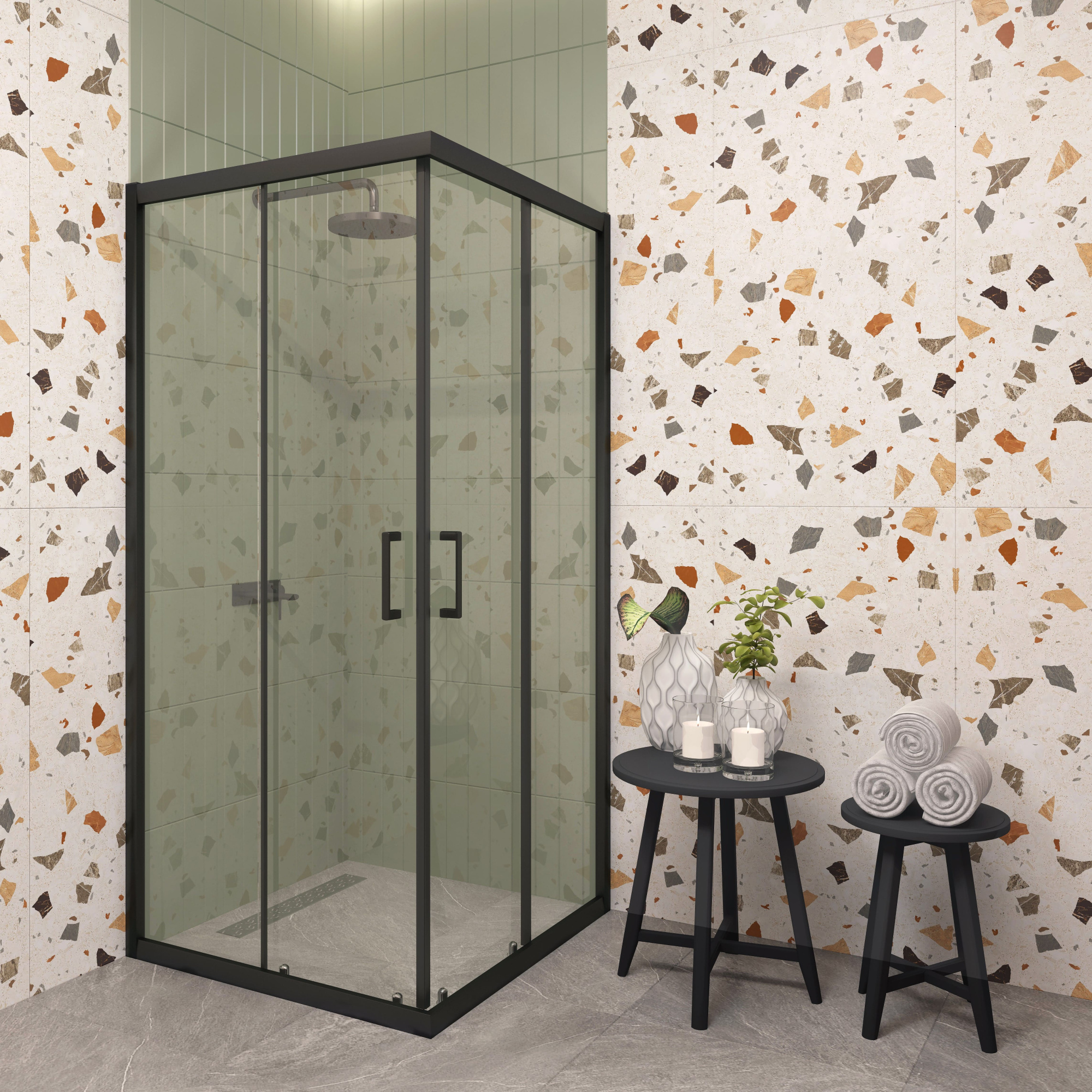 EG3B Душевое ограждение квадрат EvaGold 100х100, профиль черный матовый,прозрачное стекло