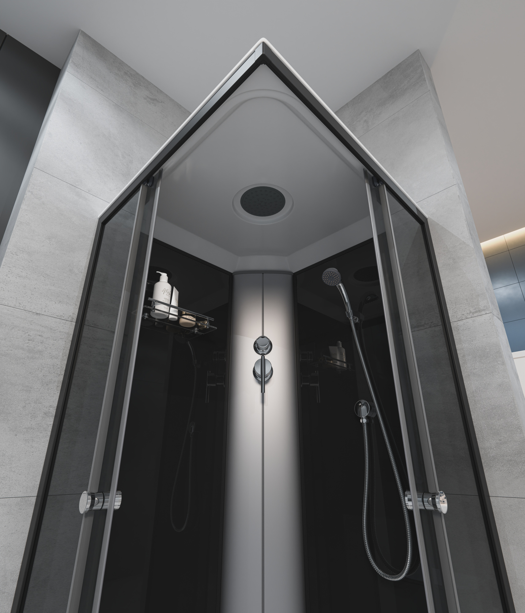 ДК EvaGold квадрат T901BB-Q (90*90, низ.под., тонир. стек., черн. стен., черный матовый проф. 4к.)