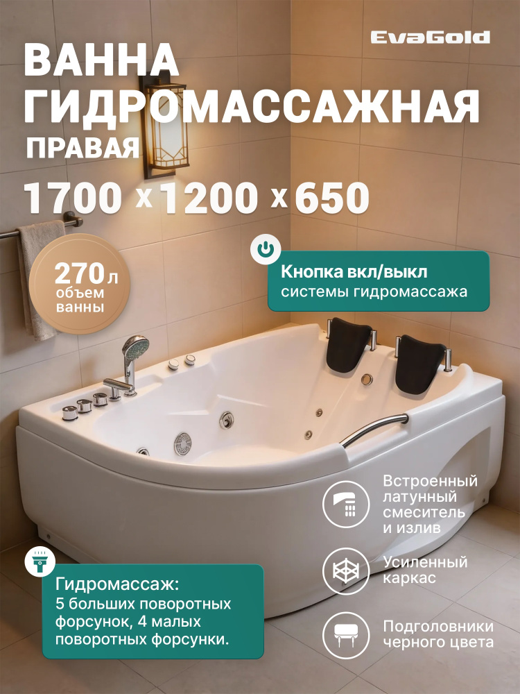 Ванна ГМ 1200*1700*650 с насосом OLB-807 R с переливом