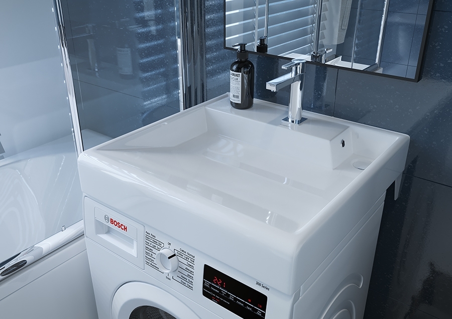 Умывальник "Престиж" на стир. машину 600*600 мм (кронштейн КСт-210, крепл. для умыв., хром. кольцо)