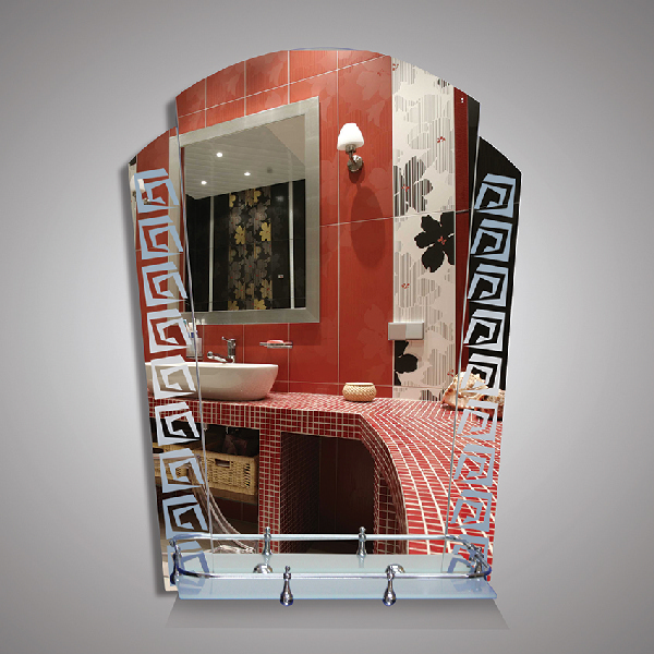 46182в Eva Gold Зеркало с полкой, с мат. вставками (орнамент),  68*53