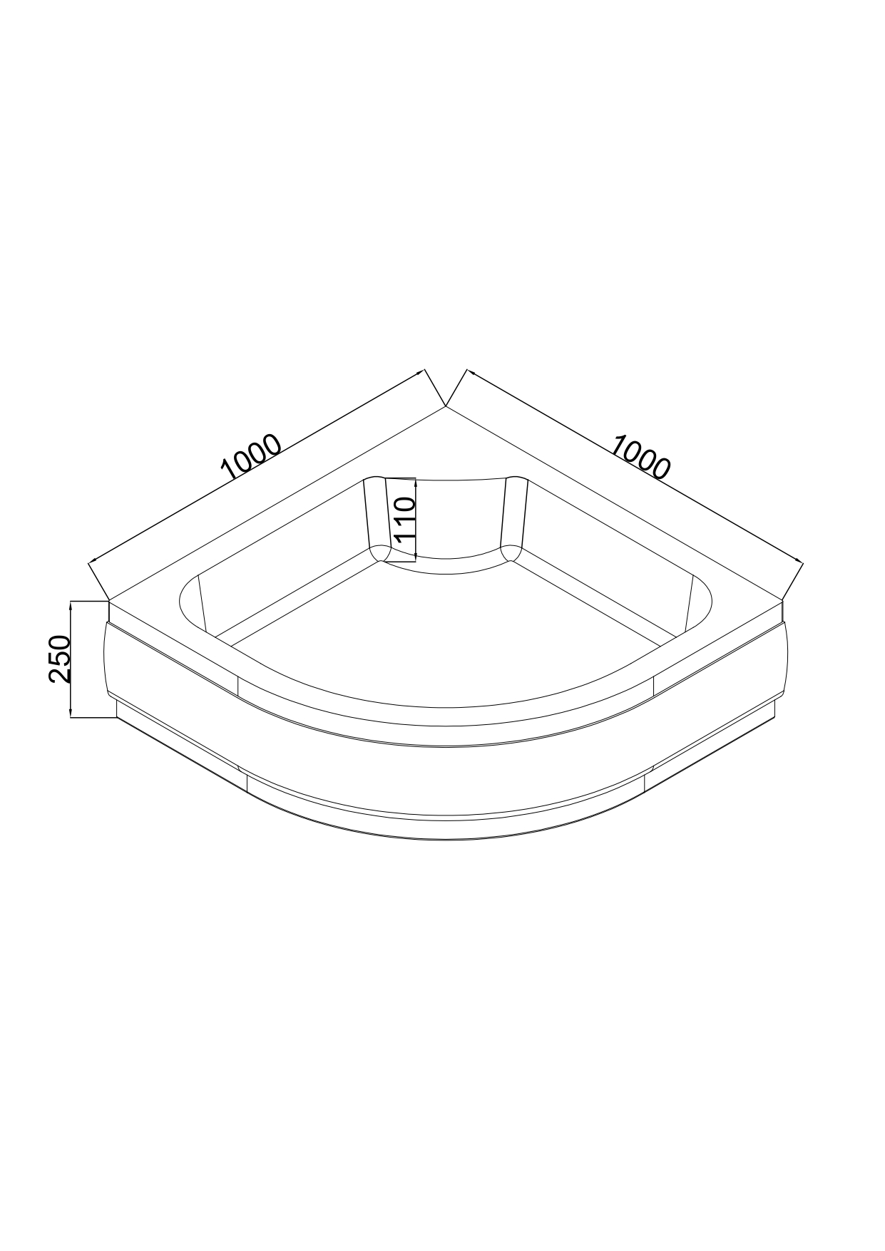 EG230022 Поддон акриловый 100х100х25 полукруглый (с сифоном)